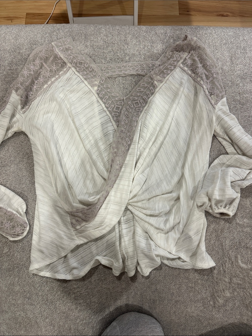 Free People Ivory Wrap Blouse with Lace Trim